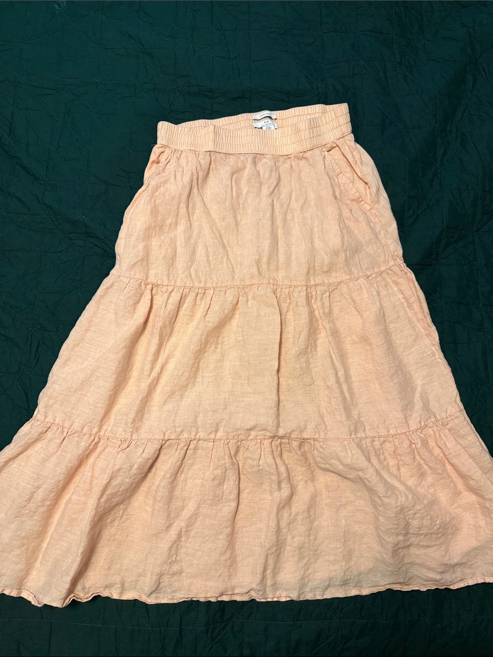 Light Peach Tiered 100% Linen Maxi Skirt